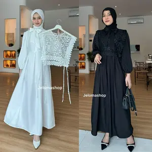 Larisa Dress Muslimah Wanita Model Rompi Tille Bordir Leher Pita Lengan Karet Fit Menyusui Cantik Panjang Casual Bahan Shakila Tille Bordir Elegan Nyaman