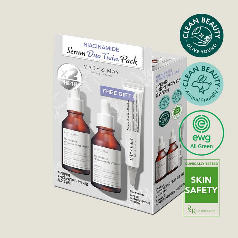   05 26  Set 2 Tinh chất dưỡng sáng da Mary&May Niacinamide + Chaenomeles Sinensis Serum 30ml + 1 Kem mắt 12ml 