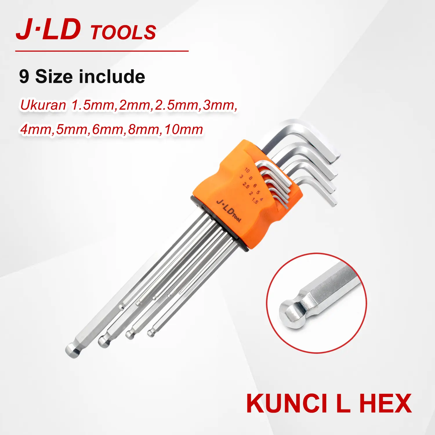 JLD Kunci L Hex 9pcs 1.5mm-10mm Kunci L 1 set komplit kunci l hexagonal