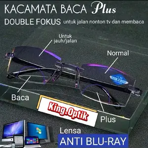 (PROMO BELI 1 GRATIS 1) Kacamata baca & Jalan Lensa Plus Bifokal kryptok Double Fokus Anti Radiasi Blue Ray Untuk Pria Wanita Orang tua