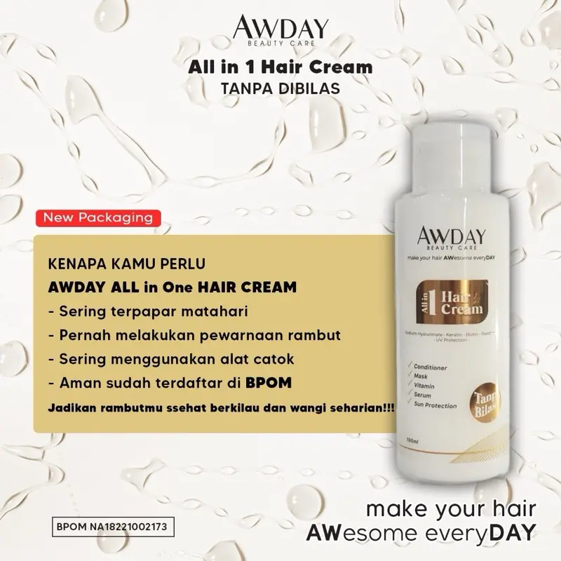 [FYC] AWDAY PAKET SUPER 3IN1 SHAMPO CHARCOAL KERATIN 250ml + ALL IN 1 HAIRCREAM 100ml 3
