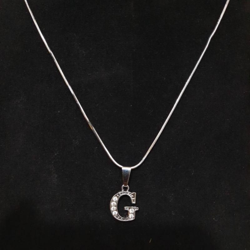 (COD)Kalung Nama Titanium Anti Karat/Anti Gatal/Kalung Wanita Rhodium Inisial Nama A sampai Z 3