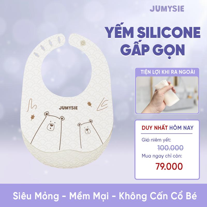 Yếm Silicone Ăn Dặm Jumysie Gấp Gọn – Siêu Mỏng Nhẹ, Chống Nước, Có Máng Hứng Cho Bé 1