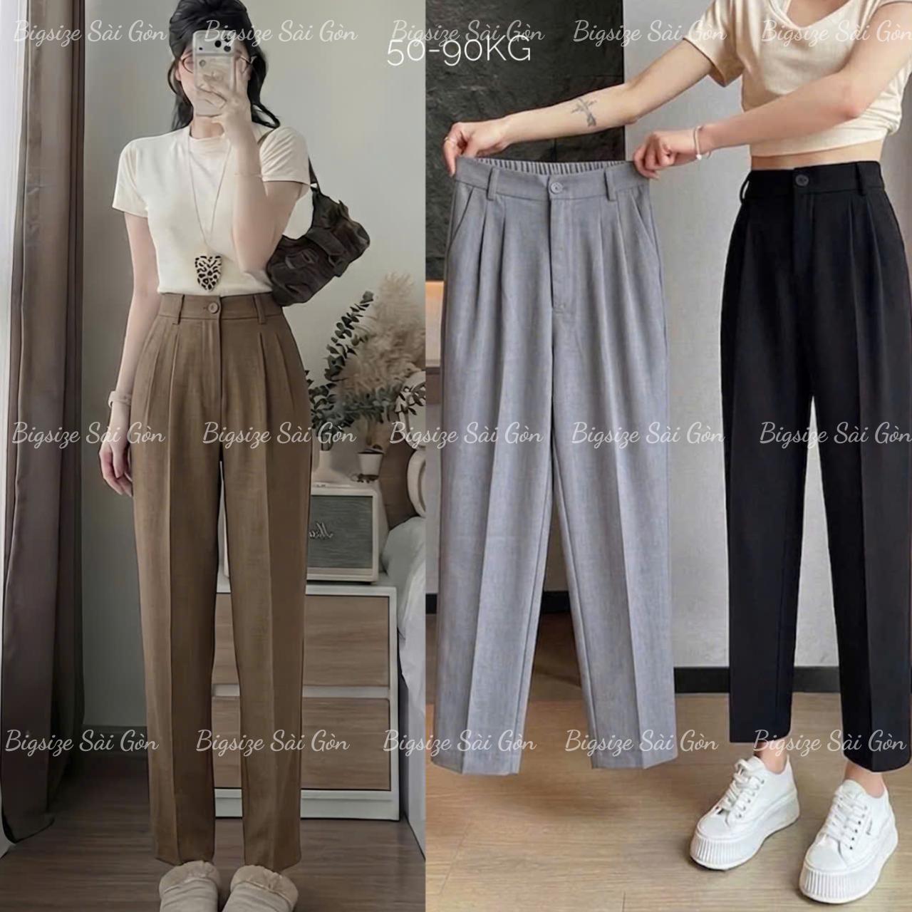 Quần Tây Ống Suông Lưng Cao Co Giãn Nhẹ Vải Xước Hàn Cotton Cao Cấp Thanh Lịch Bigsize Cho Nàng 50-90 Kg - A.1796