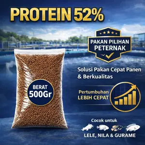 PAKAN IKAN PROTEIN 52% COCOK PEMBESARAN IKAN LELE NILA KOI GURAME BERAT 500G