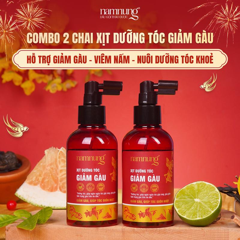  MỚI RA MẮT  Combo 02 Xịt dưỡng tóc giảm gàu Nam Nung Hỗ trợ giảm gàu - viêm nấm - nuôi dưỡng tóc khỏe chai 150ml x2 Chăm sóc tóc Dưỡng tóc nữ 