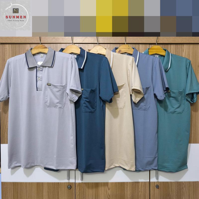  Sunmen Áo Thun Polo Nam Trung Niên Có Túi Cổ Trụ Chất Poly Lạnh Ngắn Tay Trung Niên Đẹp Vải Siêu Mát Menswear 