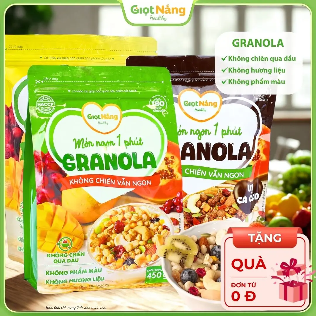 Granola Giọt Nắng Mới Ngon Giòn Với Viên Yến Mạch Gạo Lứt Trái Cây Mới Từ Nông Sản Giọt Nắng