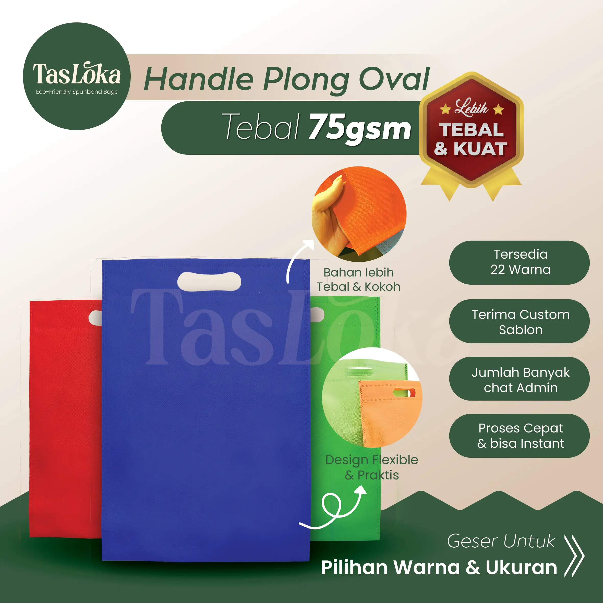 (Paket 60pcs) Tas Spunbond  Oval Goodie Bag Souvenir Hampers 75gsm kuat dan kokoh tas belanja umroh sembako murah