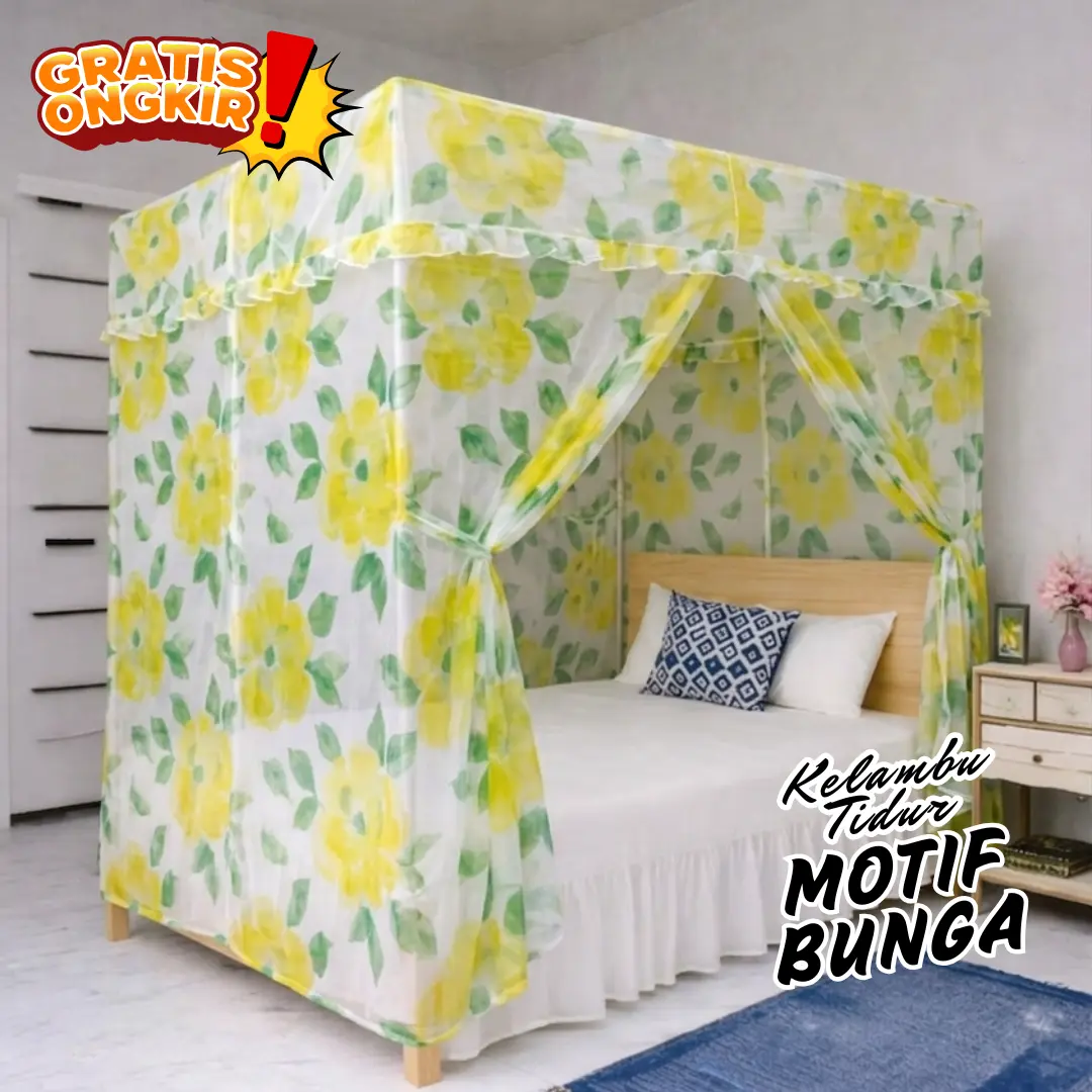 KELAMBU TIDUR ANTI NYAMUK MOTIF BUNGA TERBARU UKURAN 200x200 cm