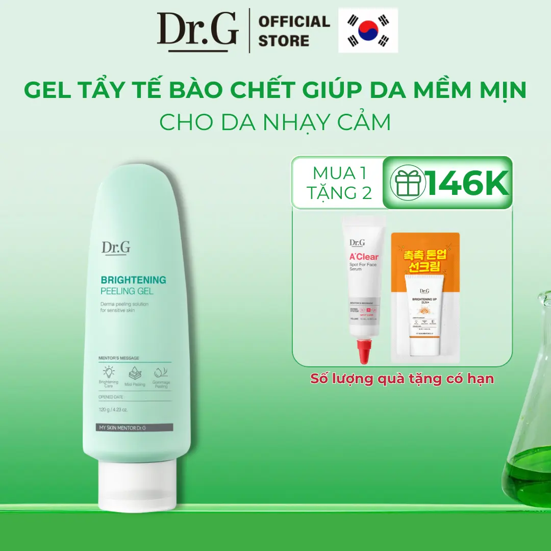 ( Quà tặng 1 Tinh chất 10ml + Kem chống nắng Brightening 2ml) Tẩy da chết dạng gel Dr.G Brightening Peeling Gel 120g