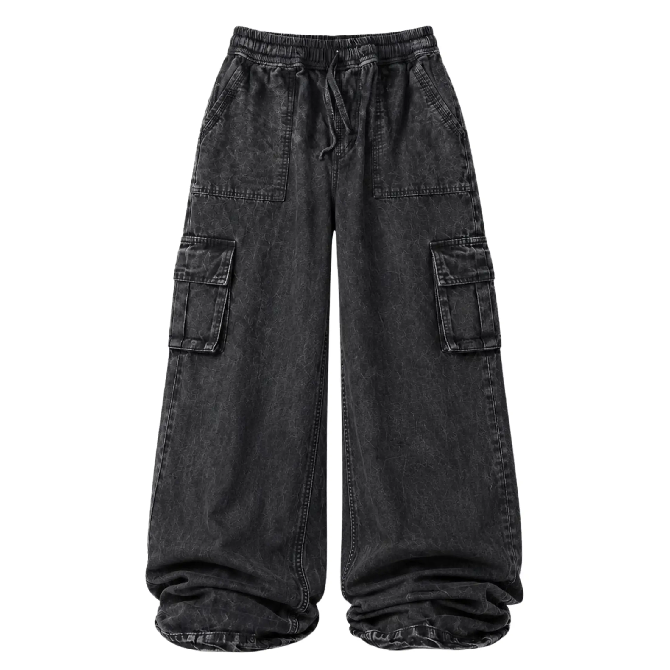 Batik Ananda - Celana Jeans Cargo Unisex Loose Pants - Celana Kulot Jeans Cargo Gombrong Denim Wanita Panjang