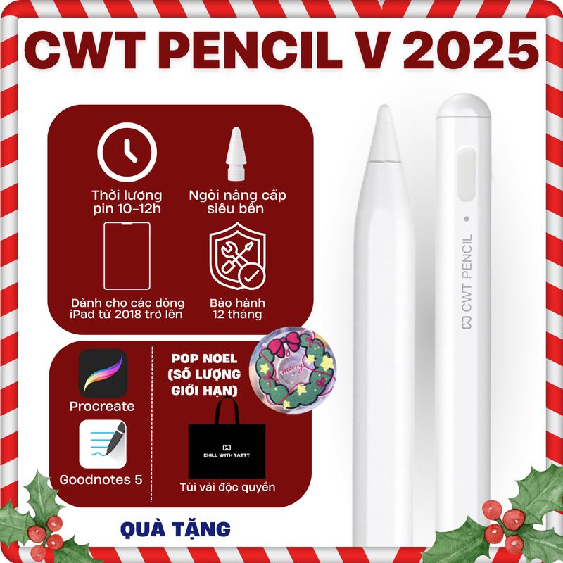   Tặng bộ ứng dụng Goodnote Procreate  Bút cảm ứng CWT Pencil V 2025 - Hỗ trợ chống tỳ tay tương thích ipad sau 2018  trừ ipad mini 7  - Phụ Kiện - penci - cwtpencil 