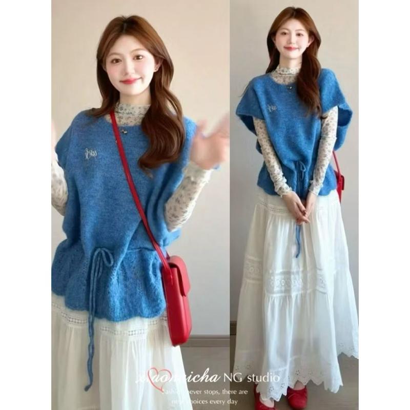 [Hàng QC] Áo Gile Len Xanh Tay Hến Dây Rút Eo”DACO” style Ulzzang-Dành Cho Nữ