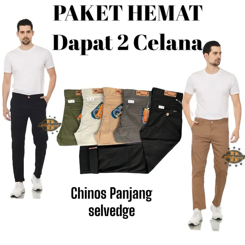 Paket Hemat Celana Chinos Panjang 100k Dapat 2 Slimfit Kerja Harian Santai TheBrosSecond Pria Wanita Casual Formal Katun Melar 0
