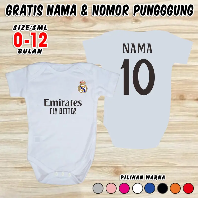 Baju Bola Bayi KLUB CUSTOM NAMA & NOPUNG Jumper Baby Romper Newborn Jersey Nameset Sepak Bola Kaos Bahan Katun Set Pakaian Anak Balita Laki Laki Perempuan Hampers Lucu Kado Bayi Baru Lahir Cowok Cewek Kostum Photoshoot Foto Bayi 0 6 12 Bulan 5