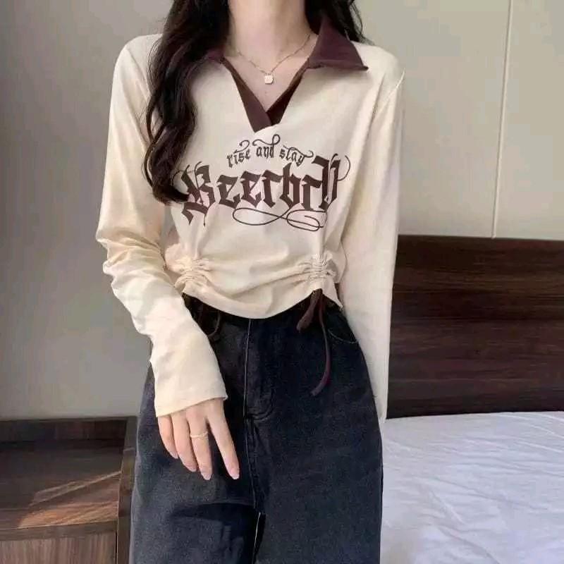 Kaos Longsleeve Serut RISE N SLAY Wanita Knit Rib (LD 88, P 40) Kasual 2