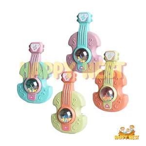 HappyNest Mainan Rattle Teether Bentuk Gitar Kartun Dengan Lonceng Untuk Edukasi Dini Bayi Newborn Toys