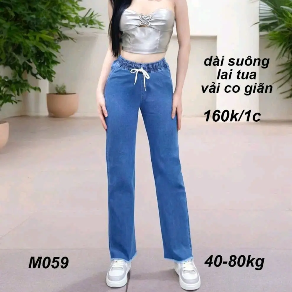 Quần nữ  dài ống xuông jean thun co dãn tốt,lưng thun dây rút. M059....