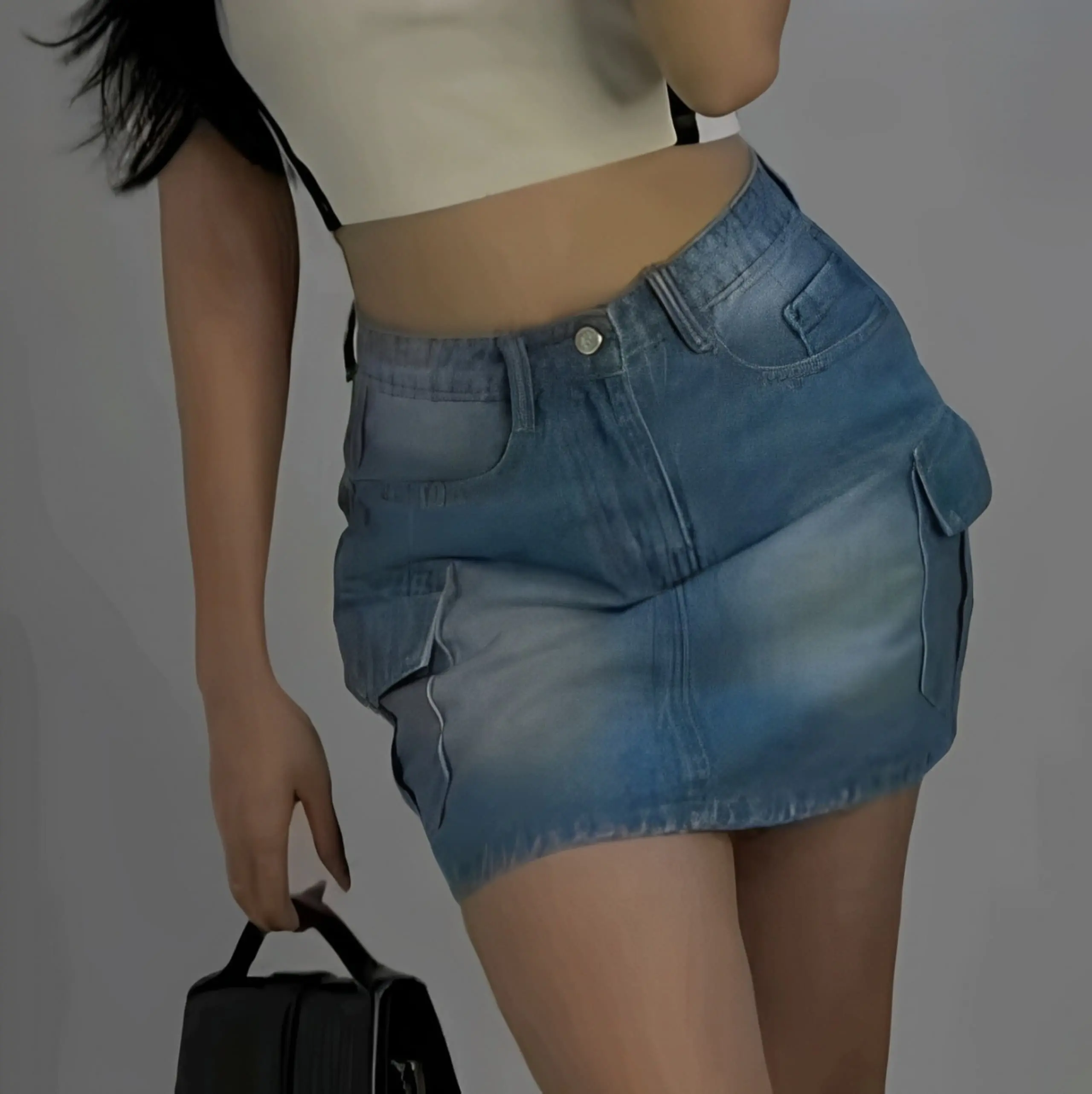 Rok Celana Mini Skirt Jeans Cargo Denim Wanita Premium Terbaru Pendek Cewek Panjang Santai Stretch Samping Span