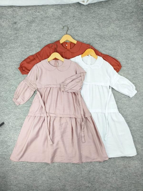 Gamis muslimah anak perempuan latifa Polos linen usia 3 - 12 tahun Gamis free kerudung anak 7