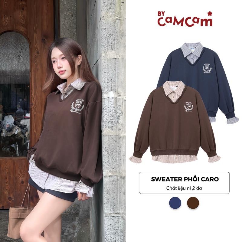 Áo Sweater Layer Bycamcam Cổ Sơ Mi Caro Form Rộng Unisex Phong Cách Retro ASWD302