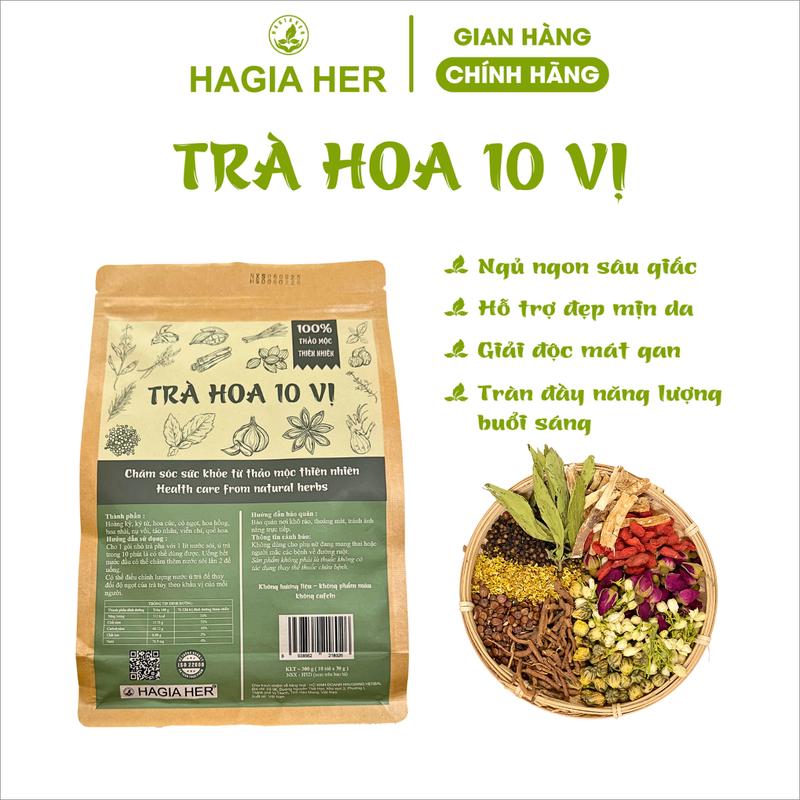  Thảo Dược Hậu Giang - Trà Hoa 10 Vị - Ngủ Ngon Đẹp Da Hàng Cao Cấp - Set 10 Gói 300 Gram 