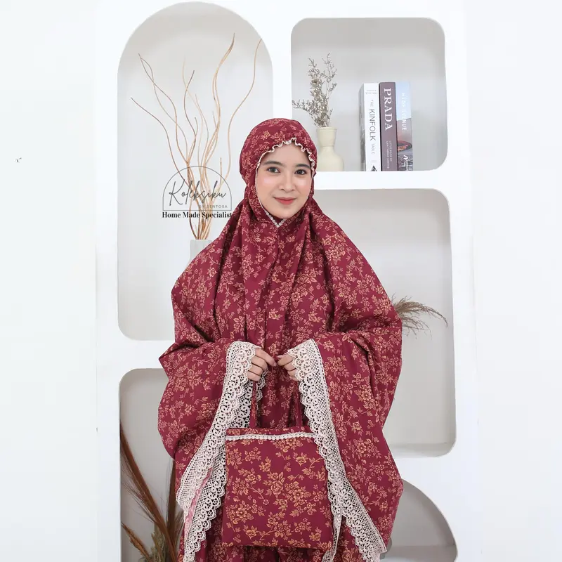 Mukena Katun Motif Renda Gold Premium Terbaru Atasan Bawahan Mukenah Traveling Muslim Dewasa 6