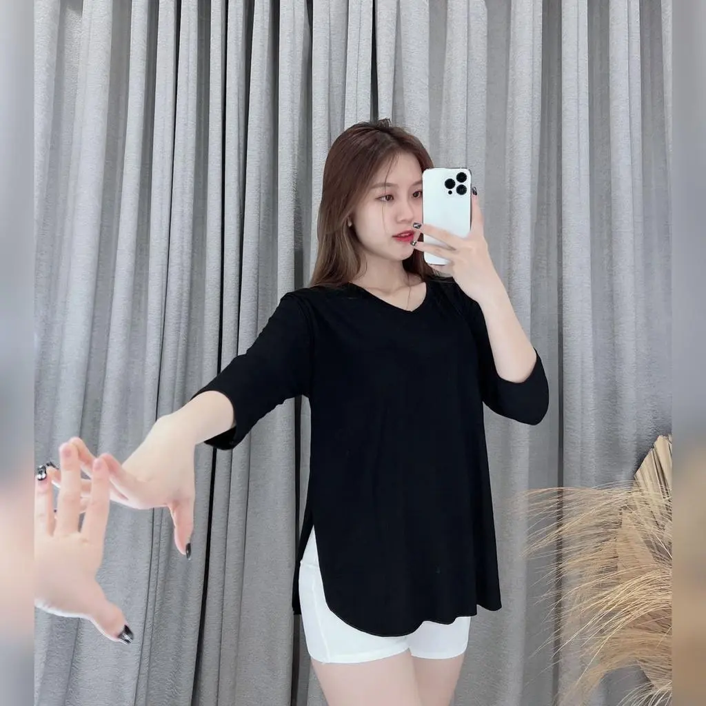 Dewi Club Kaos Wanita Crop Top Oversize Lengan 7/8 / Kaos Nita Jumbo / Kaos Oversize Slit Crop Top Jumbo Ld 120 T Shirt Lembut Melar