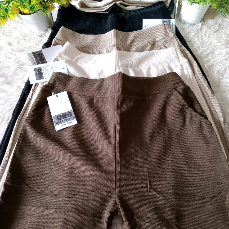Celana cutbray corduroy Celana pinggang karet Celana wanita dewasa Celana cutbray kekinian bawahan panjang 6