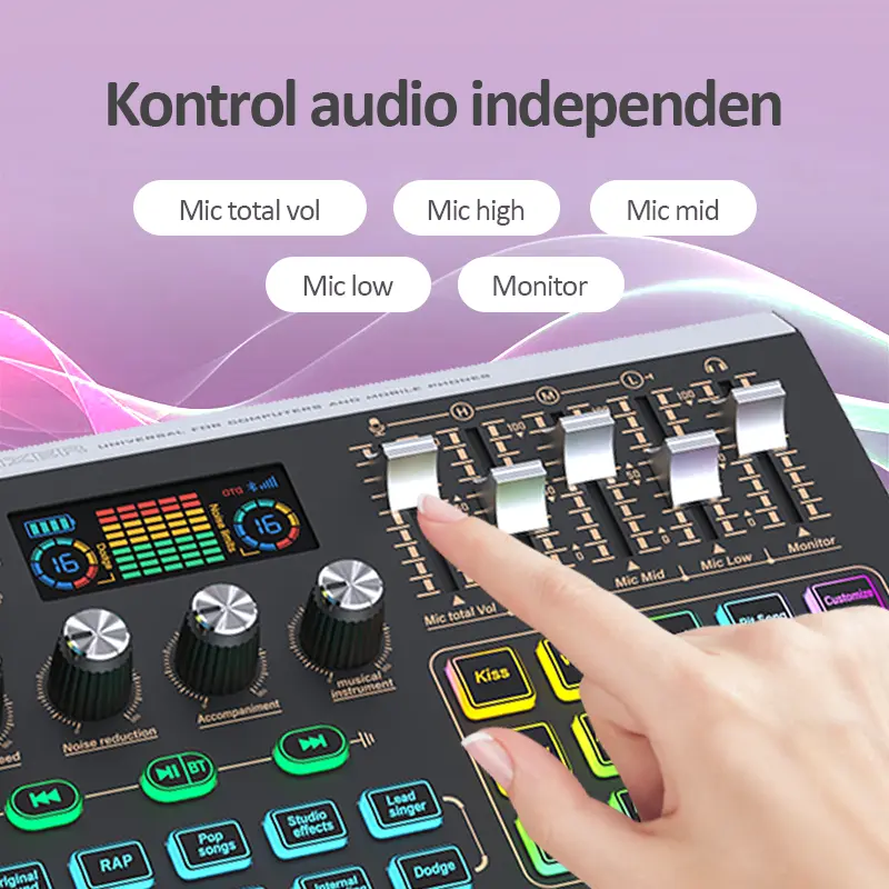 MUSIX X9 Sound card + F22 mikrofon dudukan kantilever mixer langsung profesional tekstur logam dan tampilan layar LCD 48V Kartu suara X9 merekam karaoke 6
