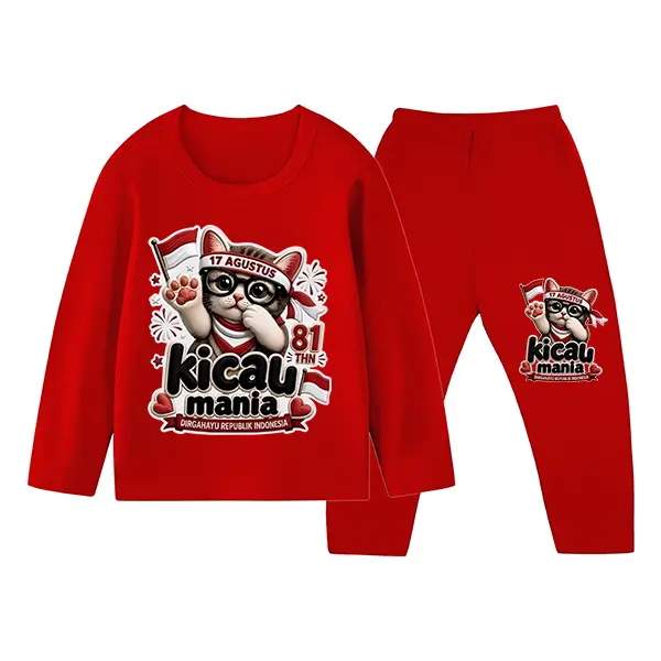 Baju Tidur Anak Gambar Kicau Mania 17 Agustus Piyama Setelan Panjang Ukuran 1-10 Tahun Katun Lengan Panjang 2651