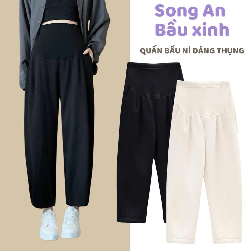 Quần nỉ bầu dáng baggy thụng dáng bom mặc thu đông ấm áp mềm mại co giãn bigsize
