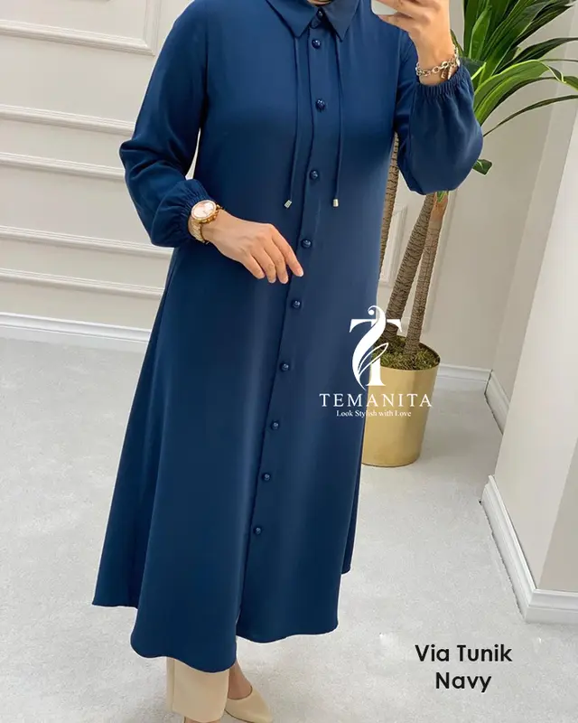 TEMAWANITA Via Tunik Premium - 5.1 Modern Panjang Long Tunik Full Kancing Pakai Tali Kece Terkini Formal Muslim 3