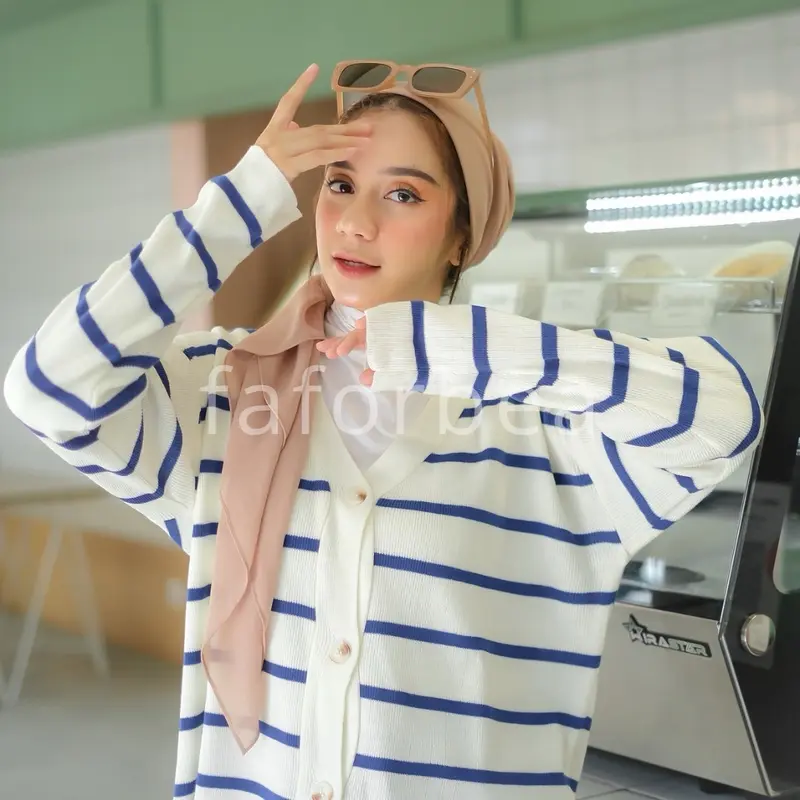 Faforbea Premium Striped Knit Cardigan - Outer Rajut Lembut Motif 2