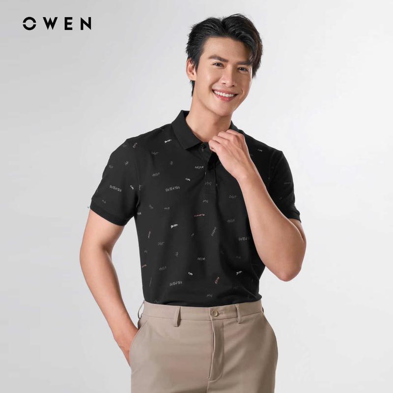 OWEN - Áo Polo nam Owen màu ĐEN in họa tiết 253618 chất CVC Spandex Menswear Shirt