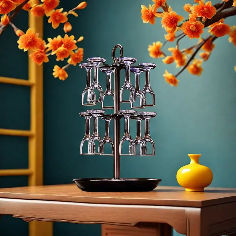 Sắt Baijiu Cup Rack, Đôi sắt tấm nhỏ Goblet Rack, Baijiu Cup Storage Rack, Mà có thể chứa 12 ly, với một Retro và đẹp xuất hiện 3