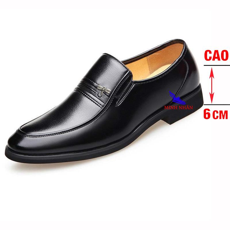  Giày Da Nam Giày Công Sở Tăng Chiều Cao Trung Niên 6cm Giày Tăng Chiều Cao Ẩn Giày Đi Làm Trang Trọng Đi Chơi Giày tây nam da bò thật mũi bo tròn dành cho người trẻ trung niên cao niên Giày Cổ điển Da Doanh Nhân O-2 màu đen 