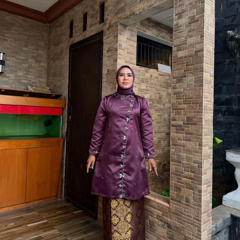 Atasan Kurung Gadis Kretek Wanita Panjang Full Payet Bahan Adem Tanpa Menerawang dan Resleting Depan Formal Muslim 3