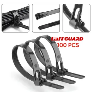 100Pcs TaffGuard Kabel Ties Reusable 15/20/25/30/40/45cm - Tali Krek Nylon Bisa Buka Ulang Hitam/Putih Organizer Cable & DIY