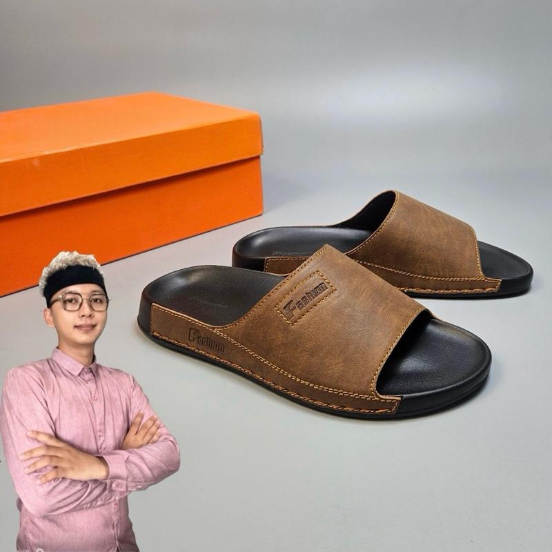 [ Hậu Nhà Bè ] [Dép Công Thái Học FASHION ]  Khâu Miễn Phí , Dép da đúc - Dép nam siêu bền, đế đúc cao su bền bỉ - nhẹ và ôm chân Nam DéP Đế Bằng Shoes