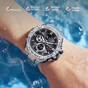 Jam Tangan Cowok Multifungsi Style Sport – Jarum Detik Mekanik, Tahan Air 30M, Glow in The Dark Super Terang, Kalender Ganda, Dual Movement & Dual Display, Tali Stainless Steel – Stylish, Elegan, dan Berkelas buat Daily Look.-2358