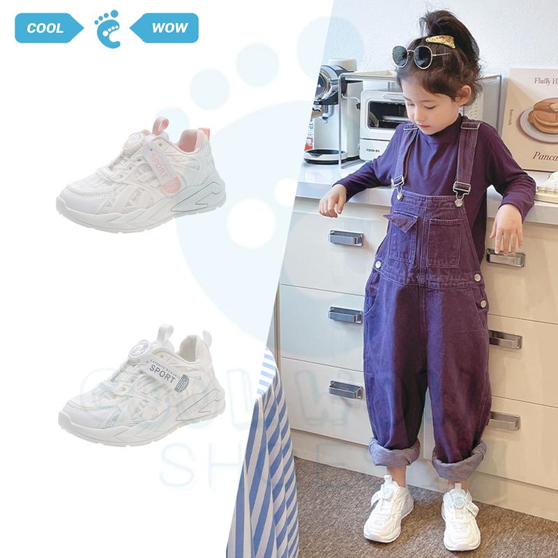 Giày Thể Thao Lưới Cổ Điển Trung Tính, Thời Trang Trẻ Em, Giày Cao Su Nút Xoay, Đế Mềm, Giày Thể Thao Trắng, Dành Cho Bé Gái 13 Tuổi, 26-37 2