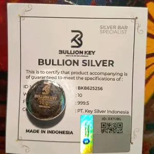 BEST SELLER PERAK BATANGAN BULLION KEY BERAT 10 GRAM DILENGKAPI NO SERI DAN BARKOT DI PRODUKSI OLEH PT KEY SILVER INDONESIA