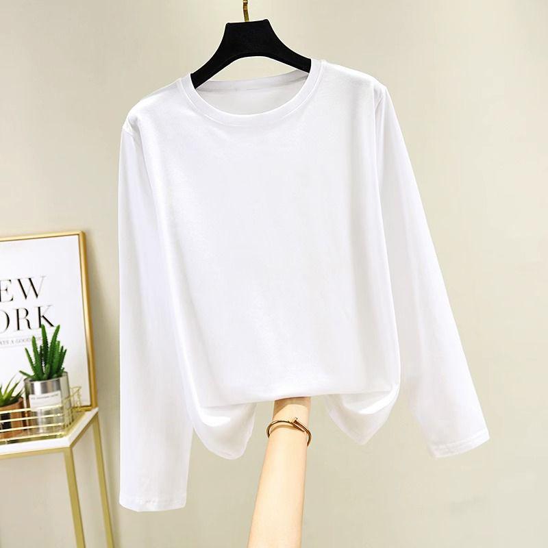 Áo Thun Cotton Dài Tay, Màu Trơn Dành Cho Nữ, Dáng Rộng Vừa Vặn, Cổ Tròn, In Hình, Thích Hợp Đi Làm, Áo Cơ Sở Dễ Phối Đồ, Thích Hợp Cho Mùa Xuân, Mùa Thu Và Mùa Đông, Hàng Mới Về, Áo Trên 1