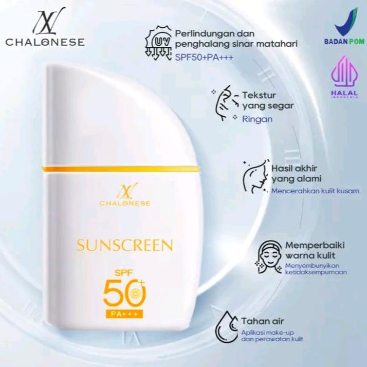 CHALONESE Paket Skincare Sunscreen Cream Moisturizer BPOM ( Sunscreen SPF 50Pa+++ + Day & NIght Cream) Pelembab Wajah Anti-UV Facial Hitam 3
