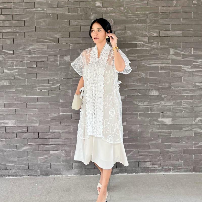 Azura Outer Tunik Brukat Putih | Outer Brukat Lebaran Kondangan Terbaru 4