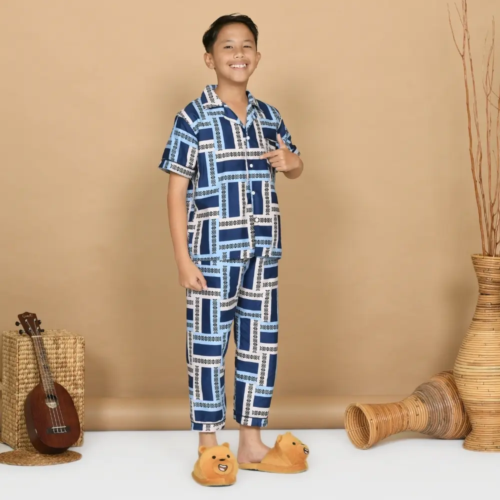 Nyenyak Piyama Anak Laki 1 - 12 Tahun Bahan Katun Sintetis / Motif Karakter / Setelan Baju Tidur Anak Lengan Pendek Celana Panjang Cowok - 1