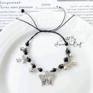 Gelang Tali Giok Model Serut Vintage Butterfly Dengan Kerincing Kecil Dan Pita Bisa Pilih Warna Bracelets