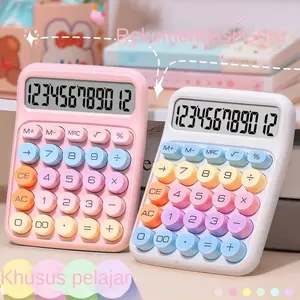 Anggrek Aksesoris MM-Kalkulator Keyboard Dot Mekanik Warna Macaron Lucu 12 Digit Display Besar Elektronik Mini Warna-Warni Bergaya Korea Perlengkapan Kantor Imut